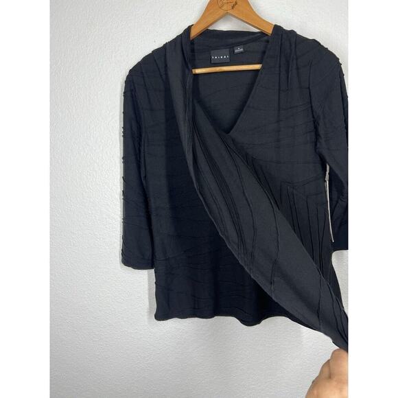 TRIBAL Womens Textured Wrap Front Top Medium Black Jersey Knit - Picture 4 of 6